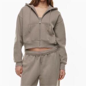 NWT Aritzia Modern Taupe Cozy Fleece Boyfriend Boxy Zip Hoodie Size S